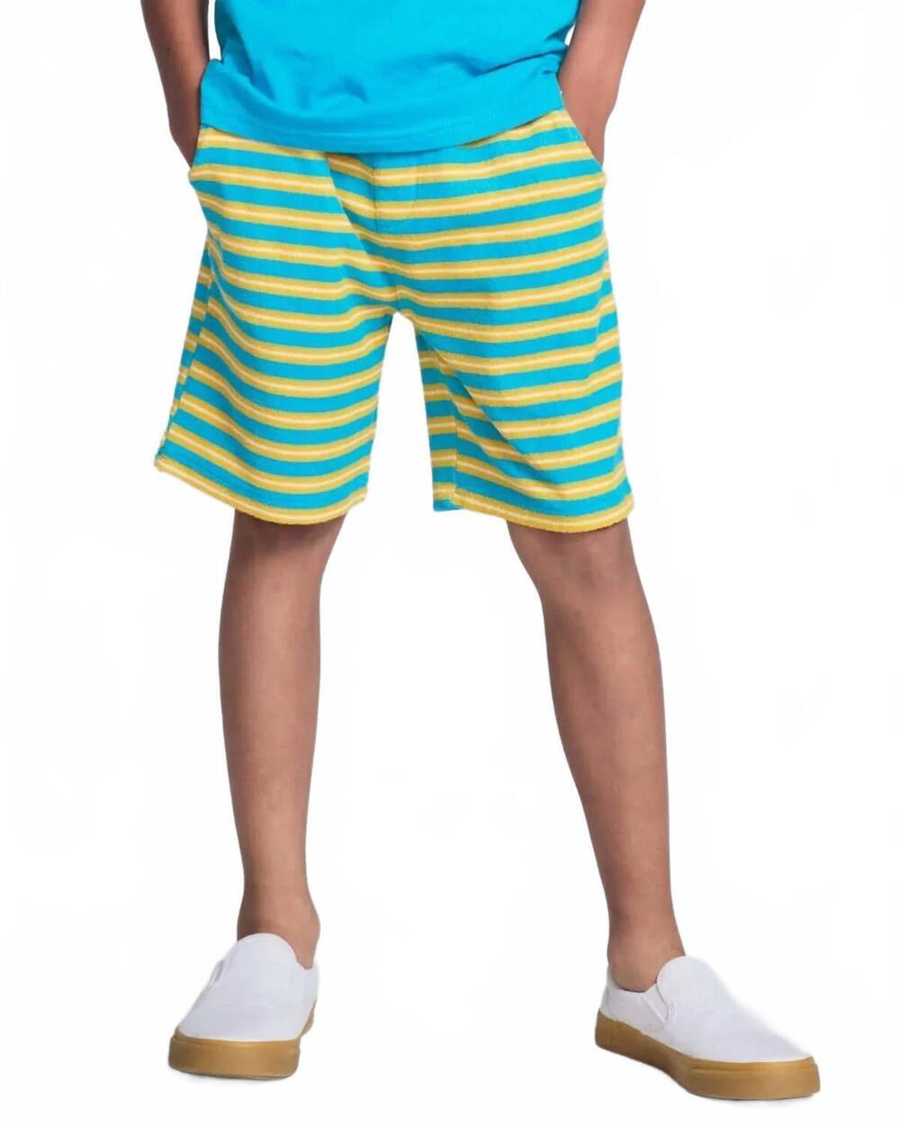 NEW APPAMAN boy's sunrise stripe preston shorts in teal & yellow striped